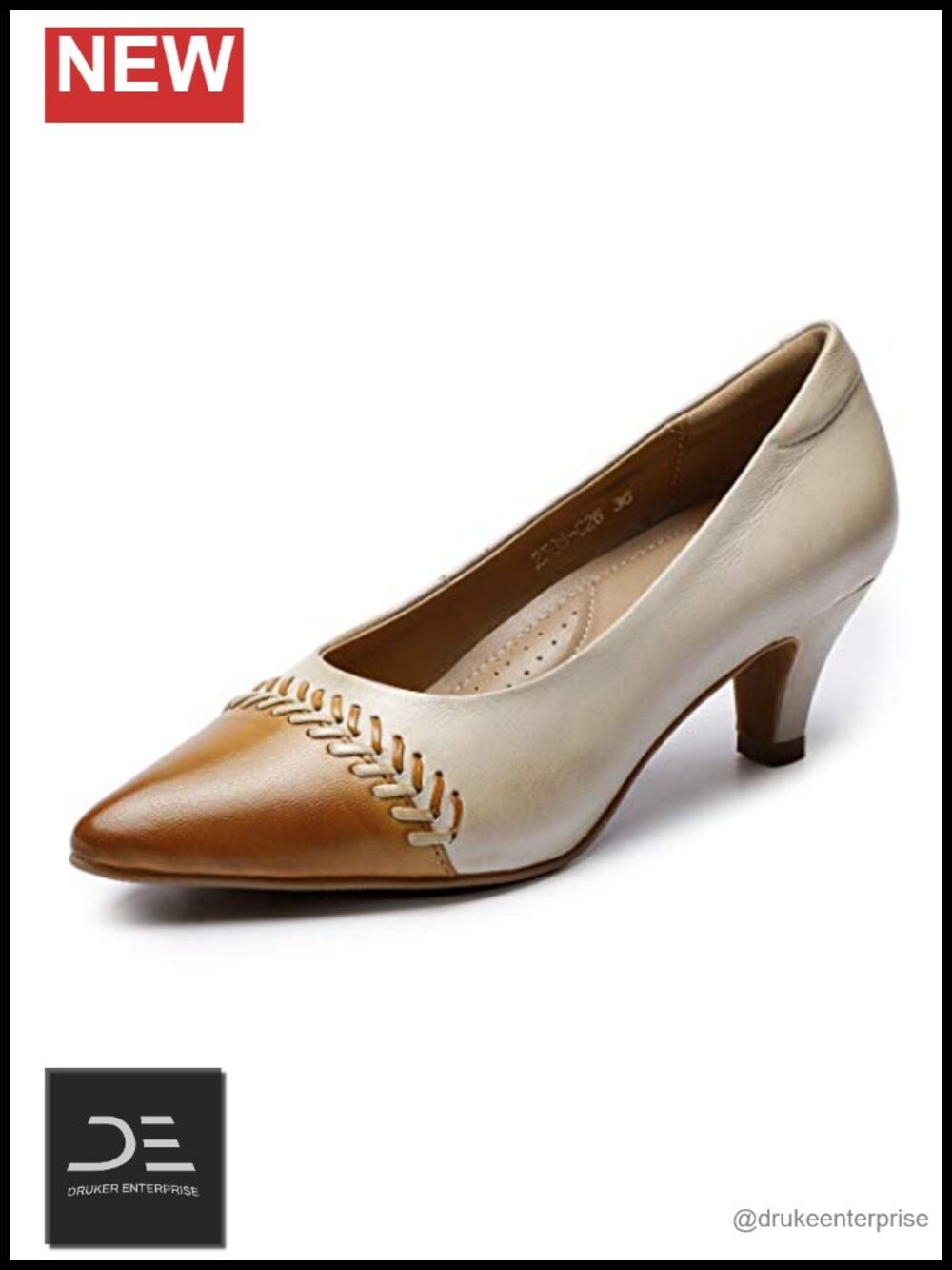 Women's Leather Kitten Heel Pumps Pointed Toe Office Work Shoes